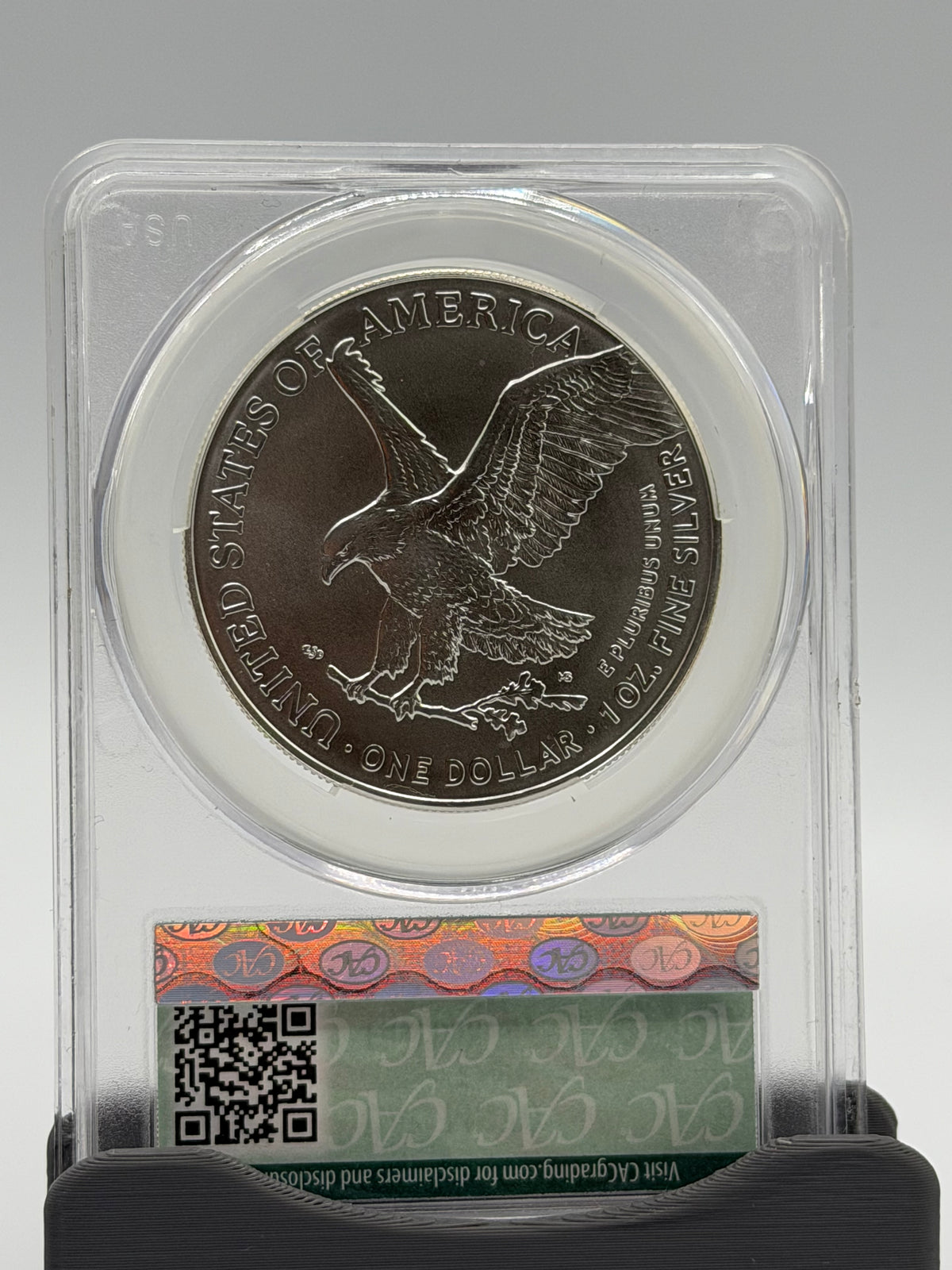 2025 $1 Silver Eagle CAC Grading MS70 First Delivery Flag Label