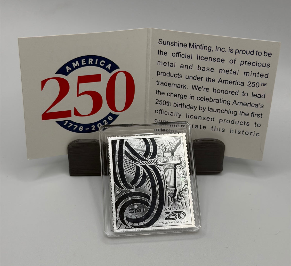 America 250 Sunshine Mint 1/4 oz .999 Silver Stamp Bar US Capitol Dome W/COA