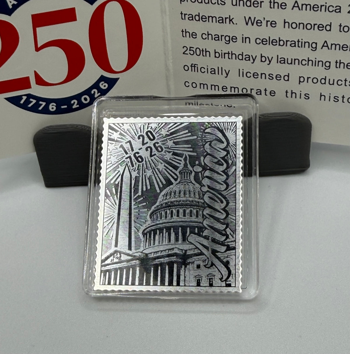 America 250 Sunshine Mint 1/4 oz .999 Silver Stamp Bar US Capitol Dome W/COA