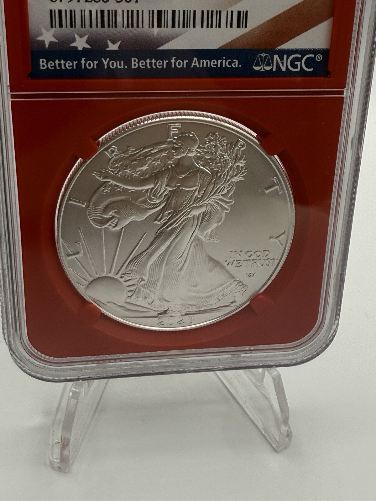 2023 American Silver Eagle MS70 NGC Red Core Amac label