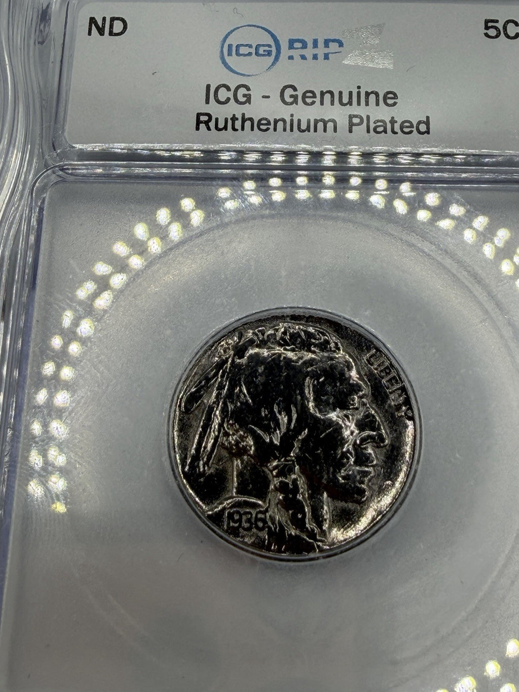 ICG Genuine Buffalo Nickel Black Ruthenium & Gold Plated 5C ND Slabbed