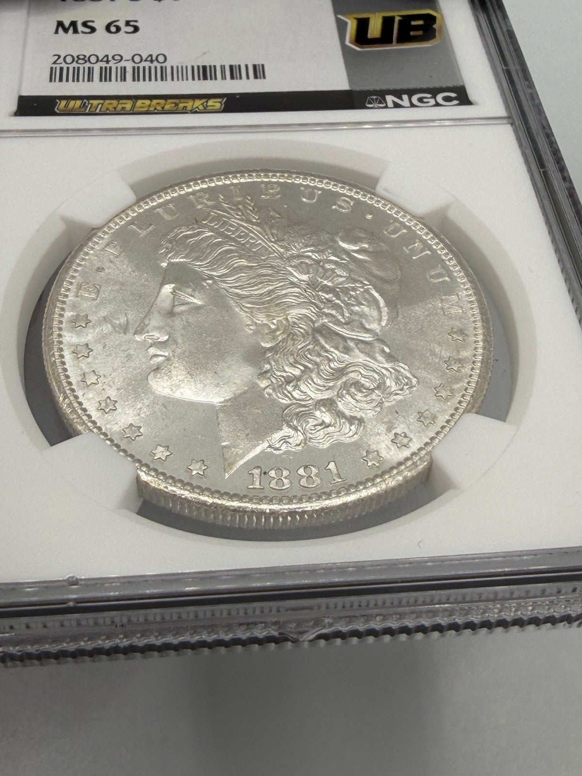 1881-S Morgan Silver Dollar NGC MS65 UltraBreaks San Francisco Chase UB Label
