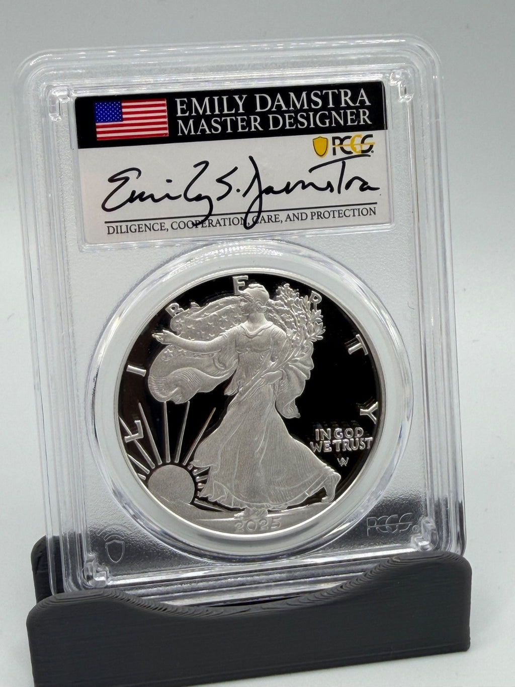 2025-W PCGS PR70DCAM Silver Eagle First Day Issue - Emily Damstra Signed