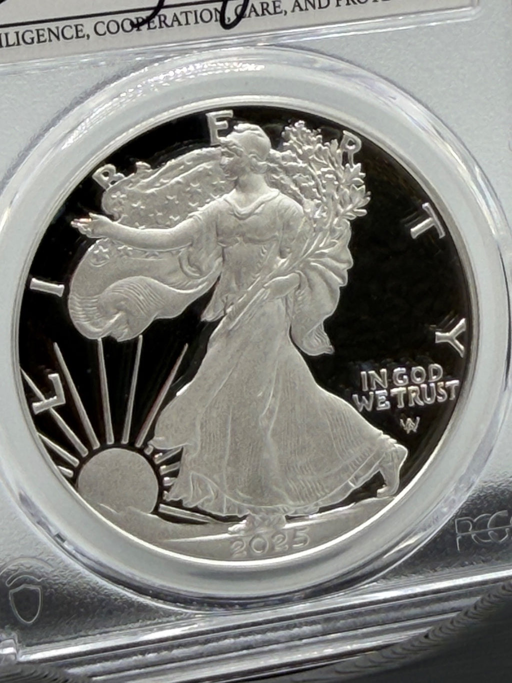 2025-W PCGS PR70DCAM Silver Eagle First Day Issue - Emily Damstra Signed
